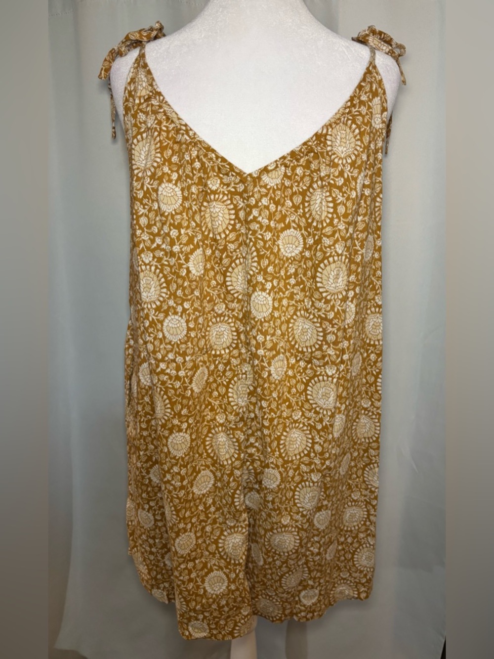Old Navy Floral Tie Strap Sundress Mustard Boho Summer Dress L - Picture 6 of 6